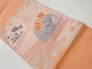 リサイクル　紅葉に百合・牡丹模様織出し名古屋帯